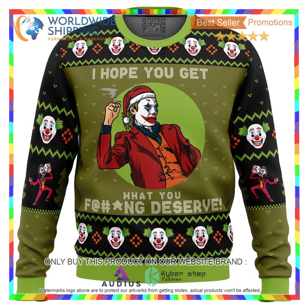i hope you get what you deserve joker dc comics ugly christmas sweater 1 59513