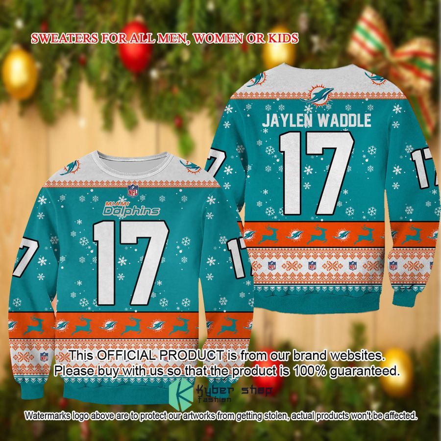 Jaylen Waddle Miami Dolphins Christmas Sweater 1