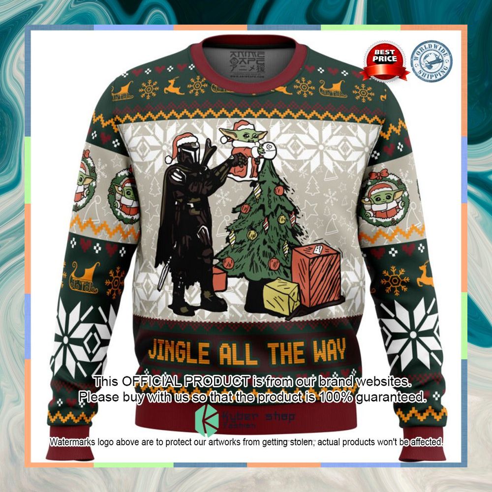 Jingle All The Way Mandalorian Baby Yoda Star Wars Christmas Sweater 3