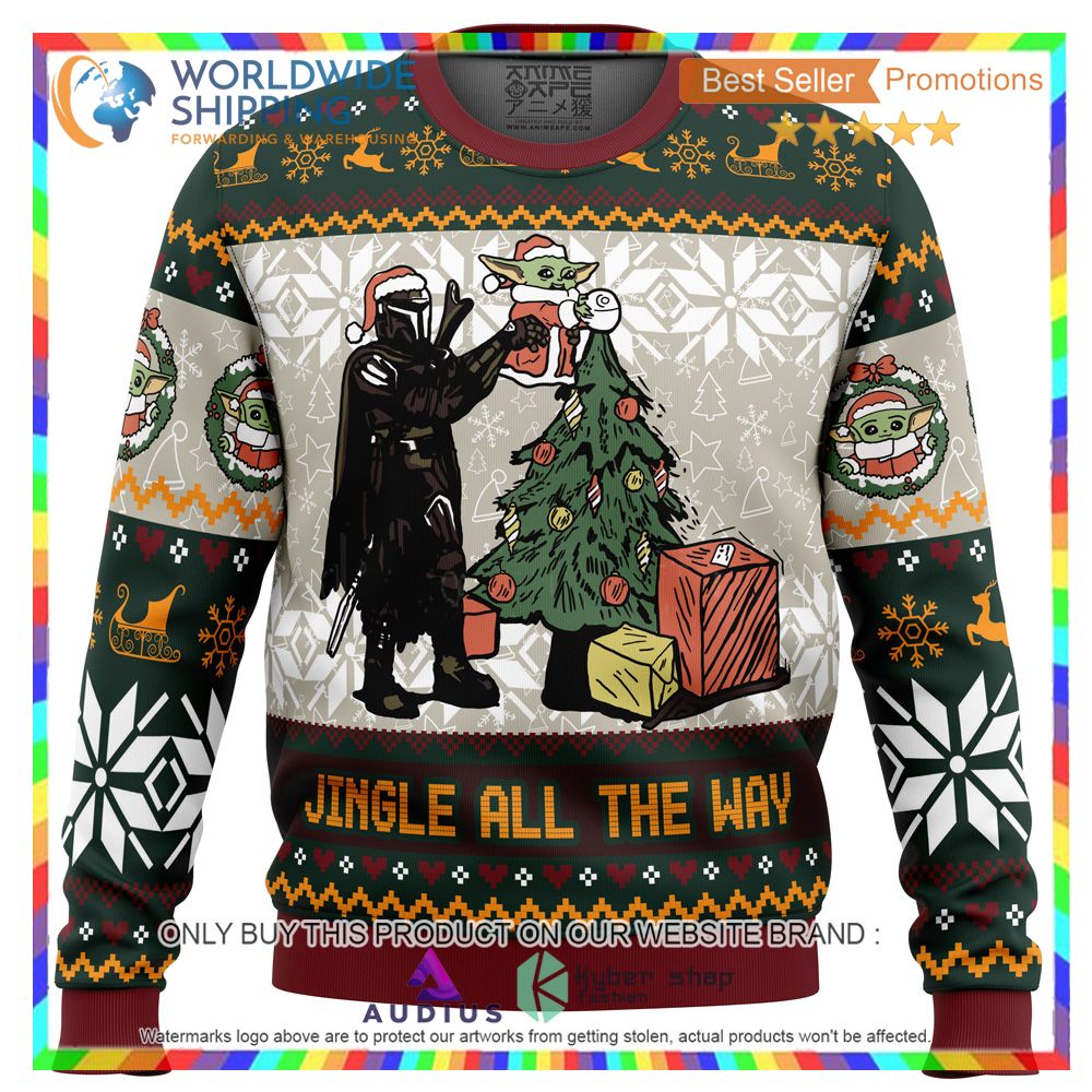 jingle all the way mandalorian star wars ugly christmas sweater 2 52891