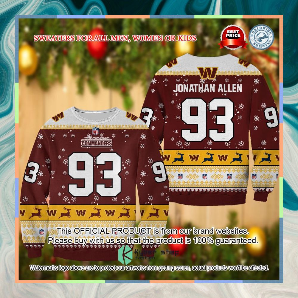Jonathan Allen Washington Commanders Christmas Sweater 3 Jonathan Allen Washington Commanders Christmas Sweater word3