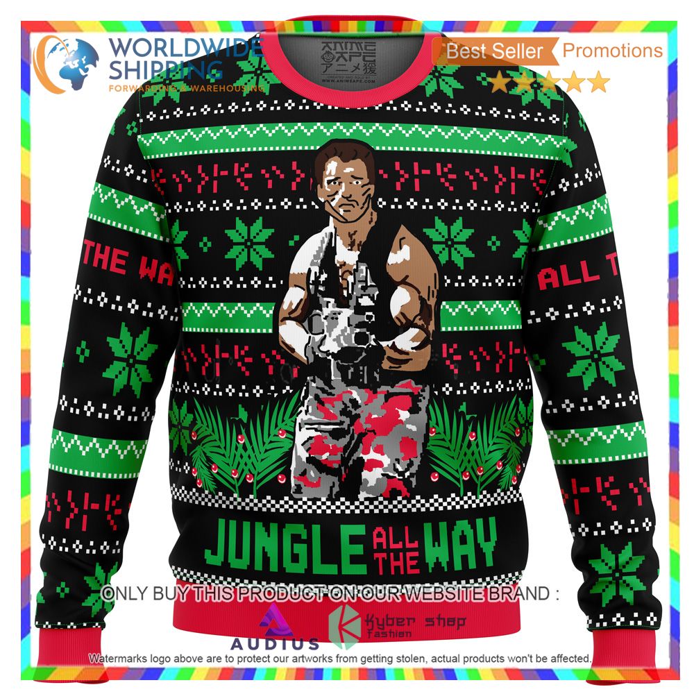 jungle all the way arnold schwarzenegger ugly christmas sweater 2 38750