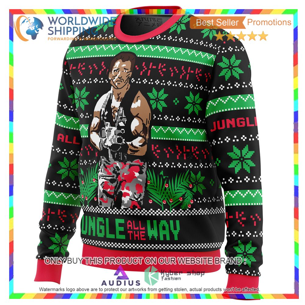 Jungle All The Way Arnold Schwarzenegger Ugly Christmas Sweater 3 jungle all the way arnold schwarzenegger ugly christmas sweater 3 56708