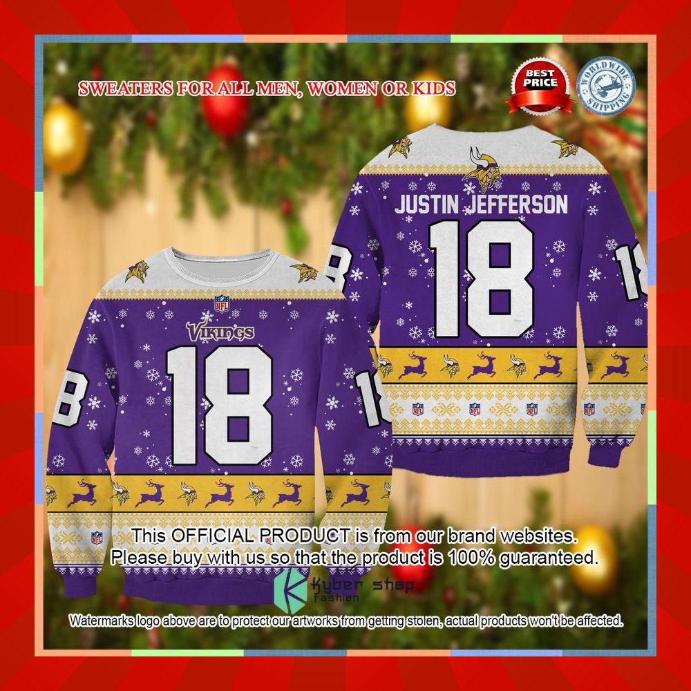 Justin Jefferson Minnesota Vikings Christmas Sweater 2