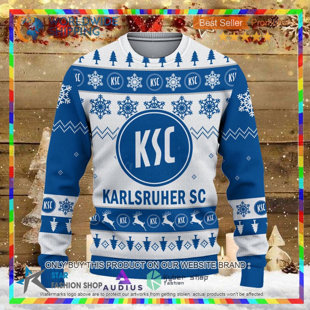 karlsruher sc white blue ugly christmas sweater 2 48342