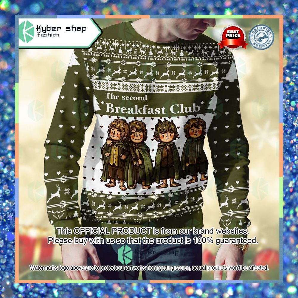 Lord of The Ring Second Breakfast Club green Christmas Sweater 7 Lord of The Ring Second Breakfast Club green Christmas Sweater word3