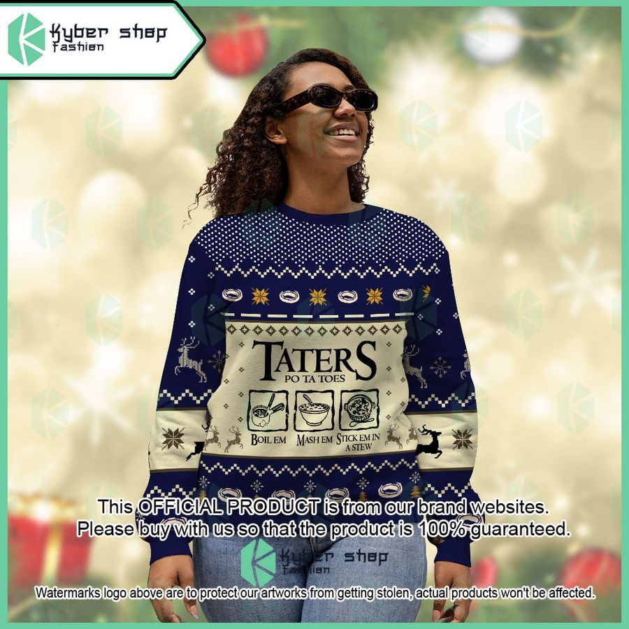 Lord Of The Rings Taters Potatoes Recipe blue Christmas Sweater 4 Lord Of The Rings Taters Potatoes Recipe blue Christmas Sweater word3