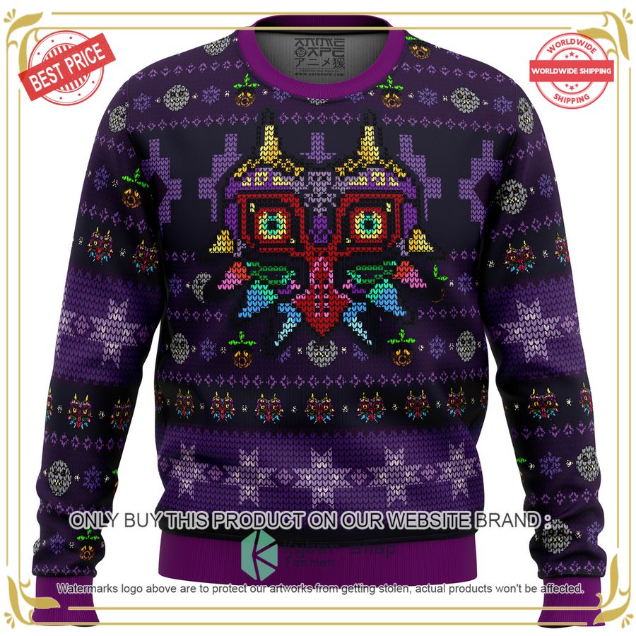 Majoras Mask Seamless Pattern Legend of Zelda Christmas Sweater 4 Majoras Mask Seamless Pattern Legend of Zelda Christmas Sweater word2