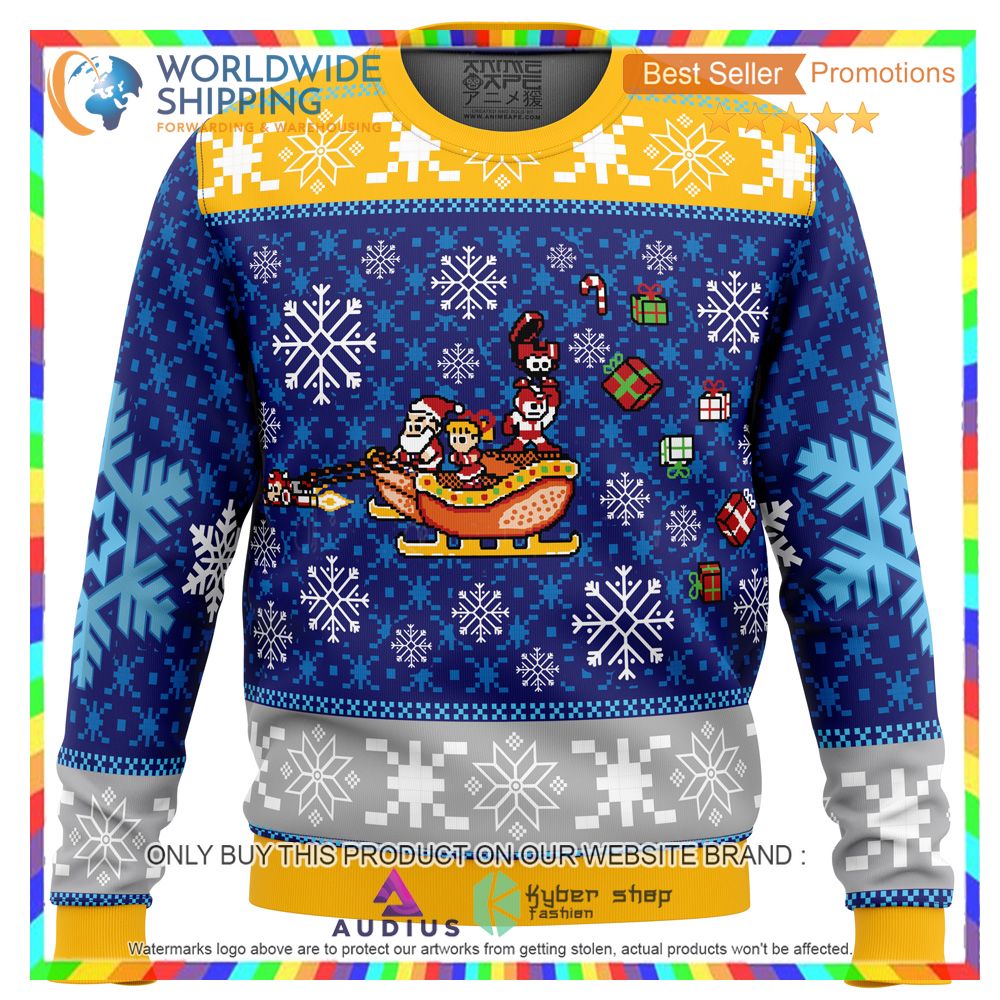mega merry christmas mega man ugly christmas sweater 1 62120