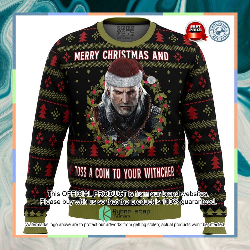 Merry Christmas and Toss a Coin The Witcher Christmas Sweater 7 Merry Christmas and Toss a Coin The Witcher Christmas Sweater word3