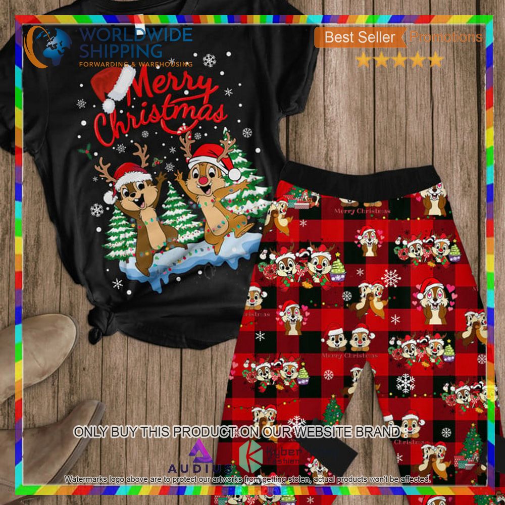 merry christmas chip and dale black pajamas set 1 13925