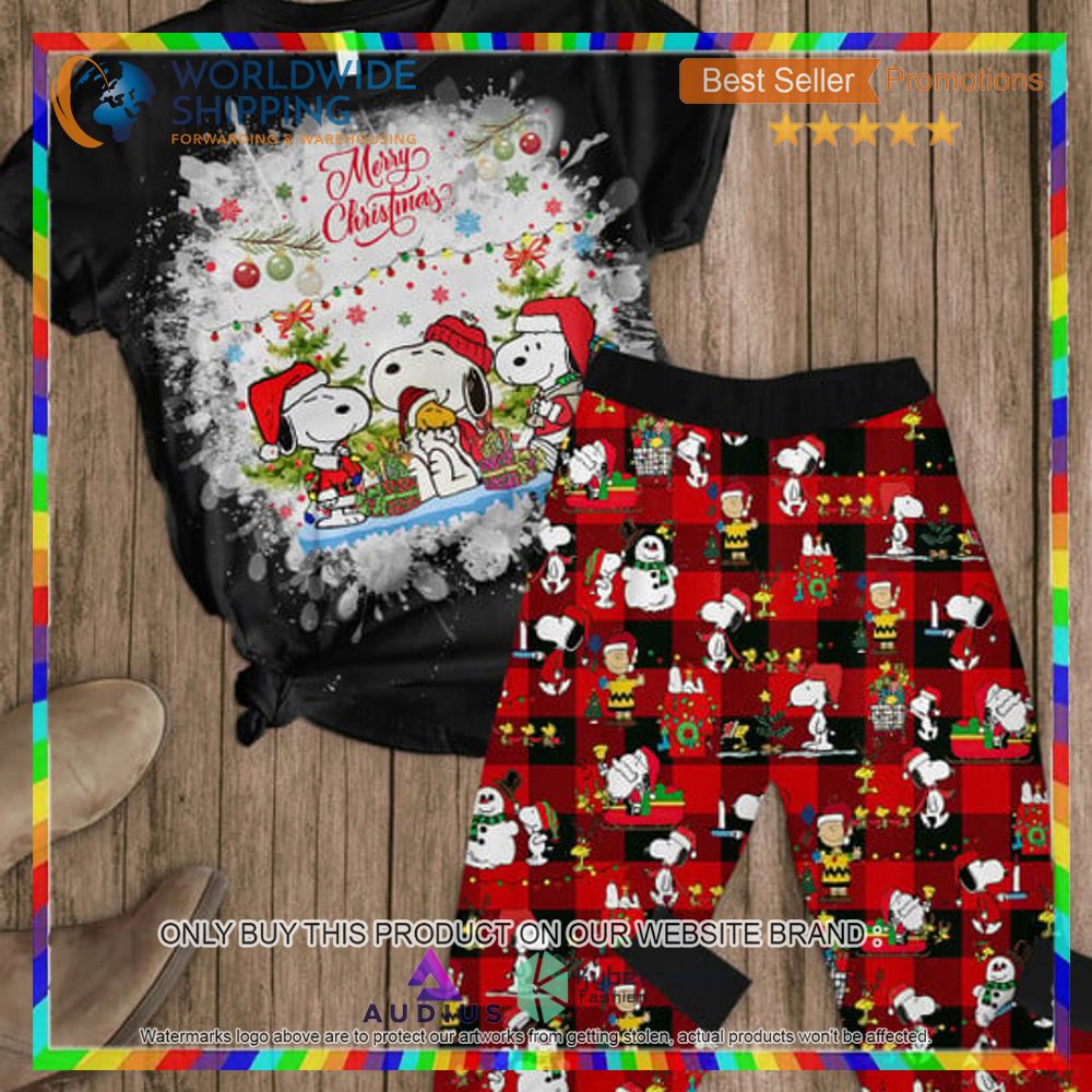 merry christmas snoopy black pajamas set 1 30439