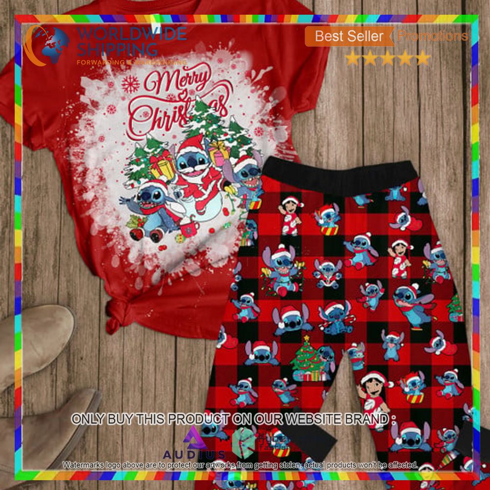 merry christmas stitch red pajamas set 1 62420