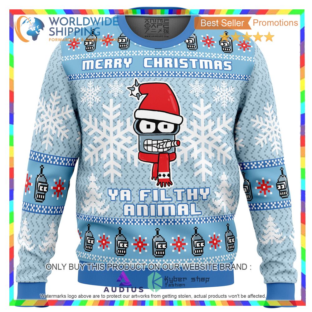 merry christmas ya filthy animal futurama ugly christmas sweater 2 22378