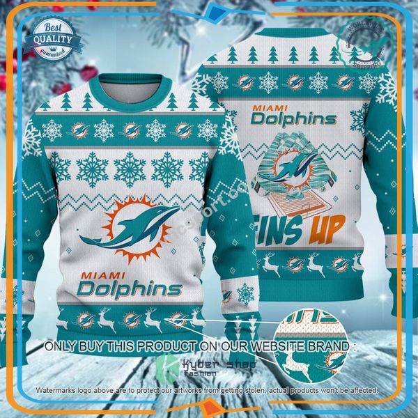 Miami Dolphins Fins Up Christmas Sweater 3 Miami Dolphins Fins Up Christmas Sweater word2