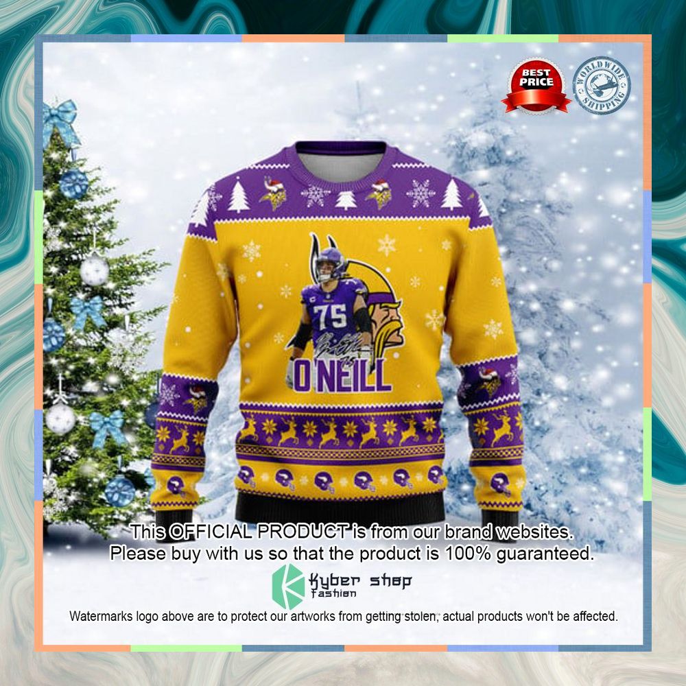 Minnesota Vikings Brian O'Neill I Love You 300 Christmas Sweater 5