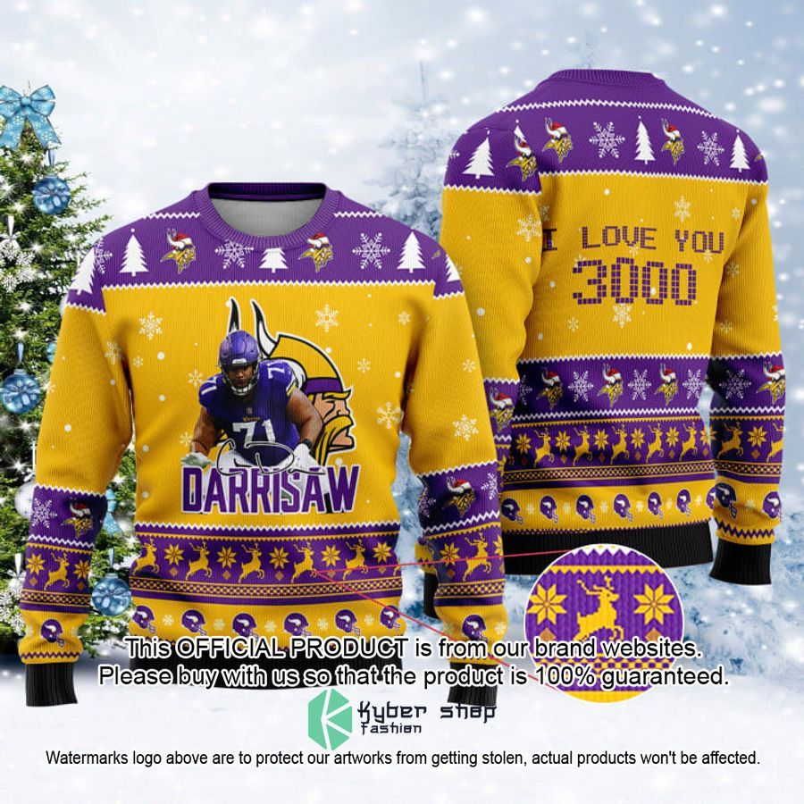 Minnesota Vikings Christian Darrisaw I Love You 300 Christmas Sweater 12