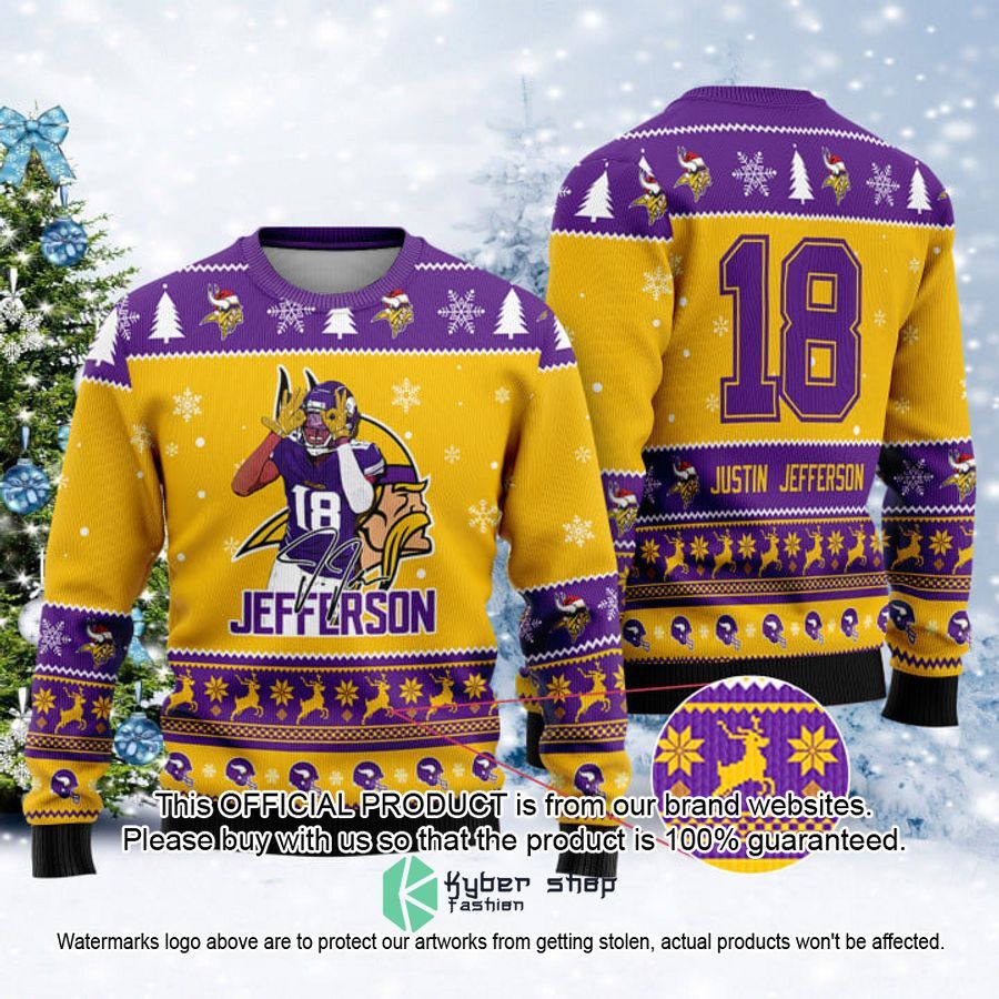 Minnesota Vikings Justin Jefferson 18 Christmas Sweater 15