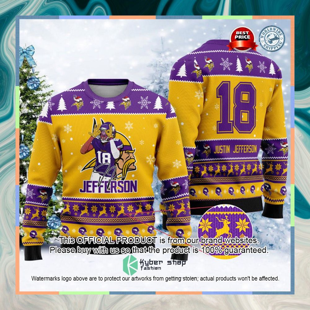 Minnesota Vikings Justin Jefferson 18 Christmas Sweater 9