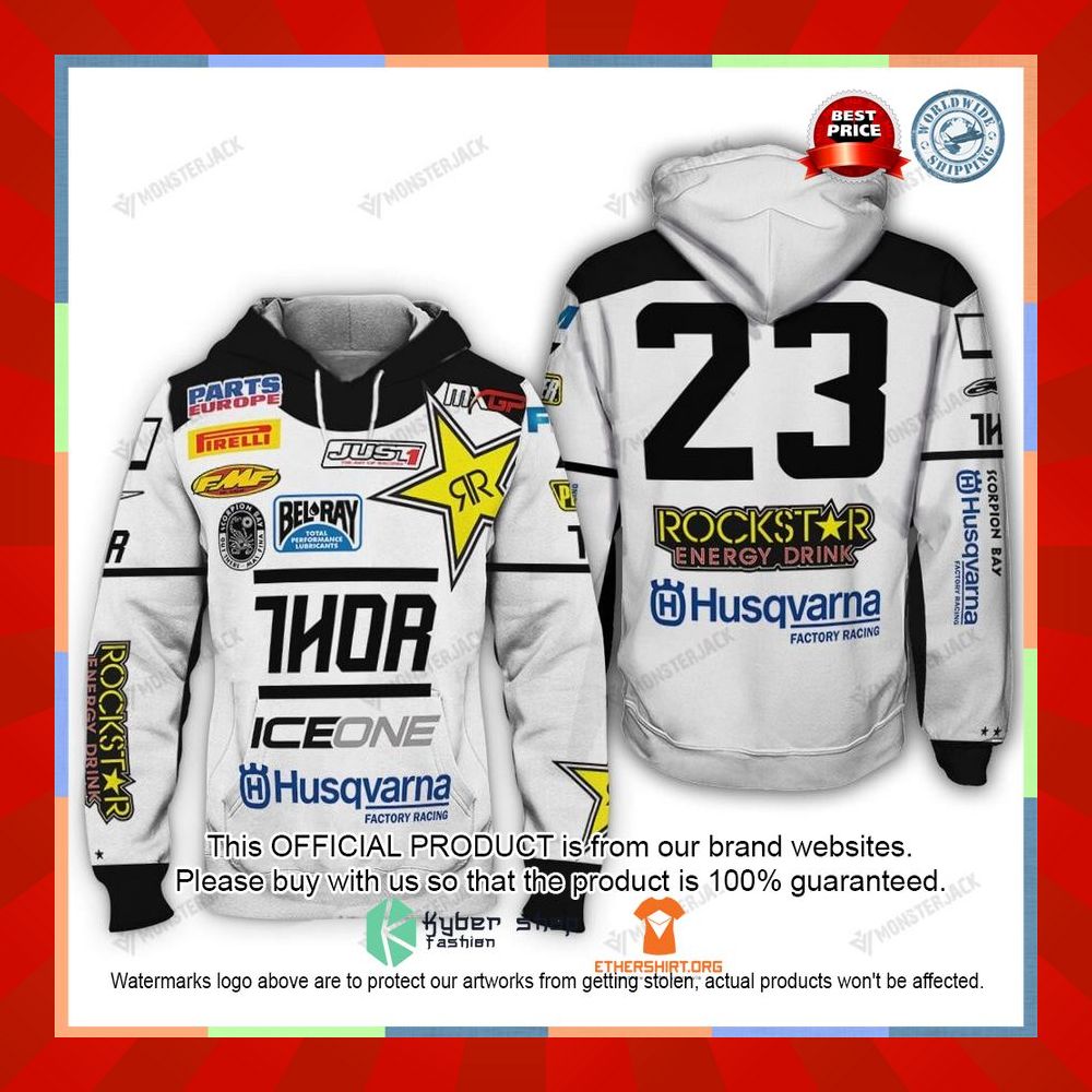 Motorcross Husqvarna Factory Racing 23 White Hoodie, Sweatshirt