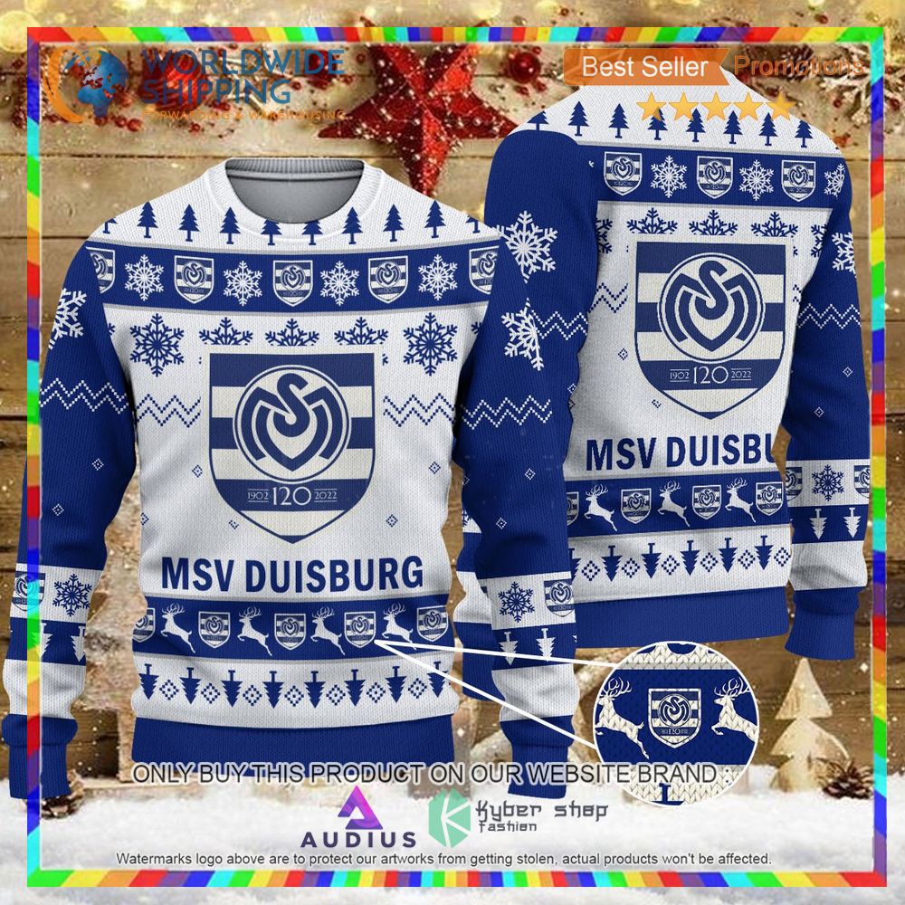 msv duisburg white blue ugly christmas sweater 1 89745