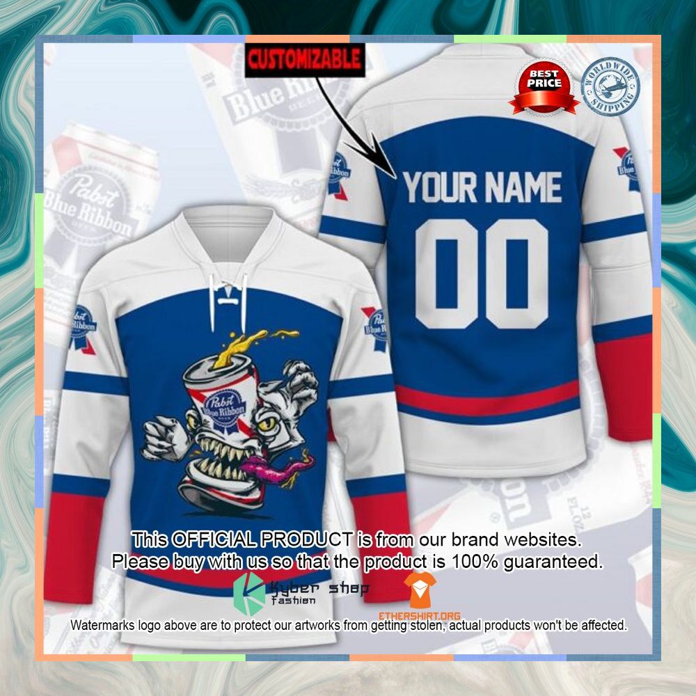 Pabst Blue Ribbon Ghost Custom Name Hockey Jersey 3 Pabst Blue Ribbon Ghost Custom Name Hockey Jersey word1