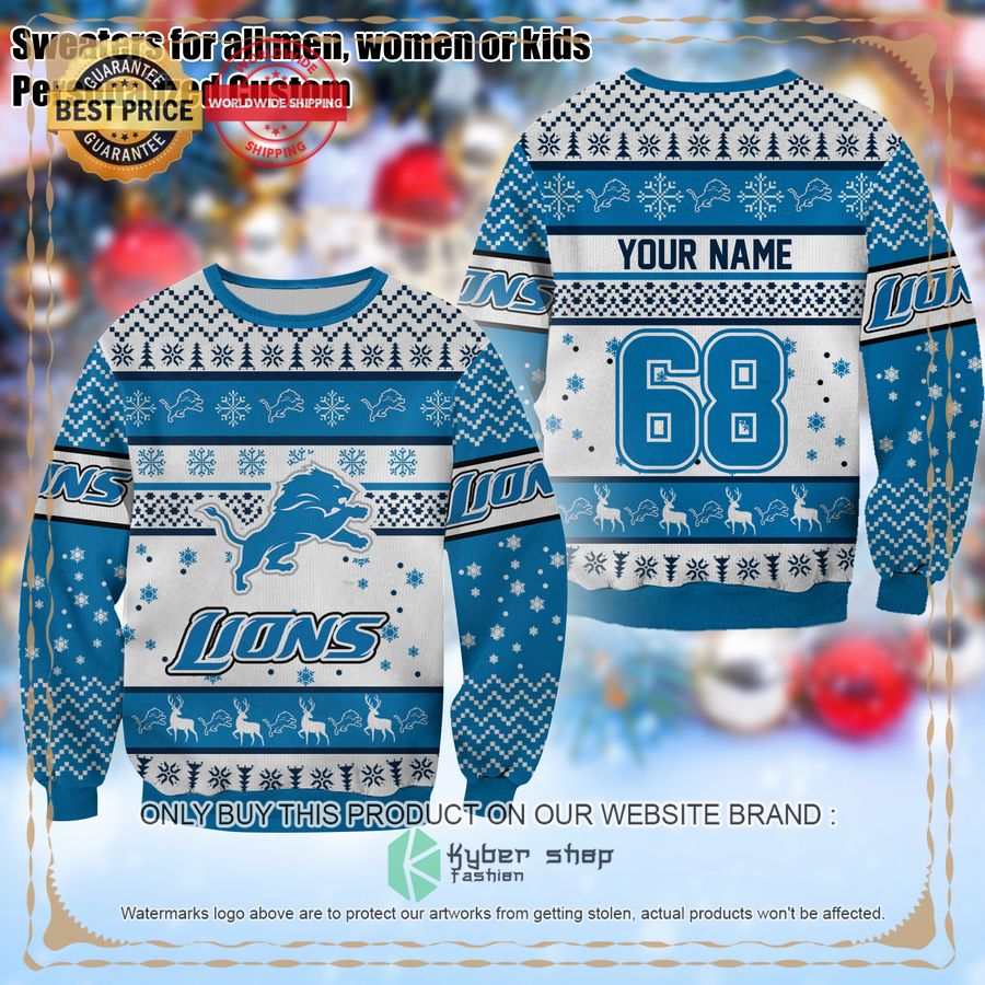Personalized Detroit Lions Christmas Sweater word3