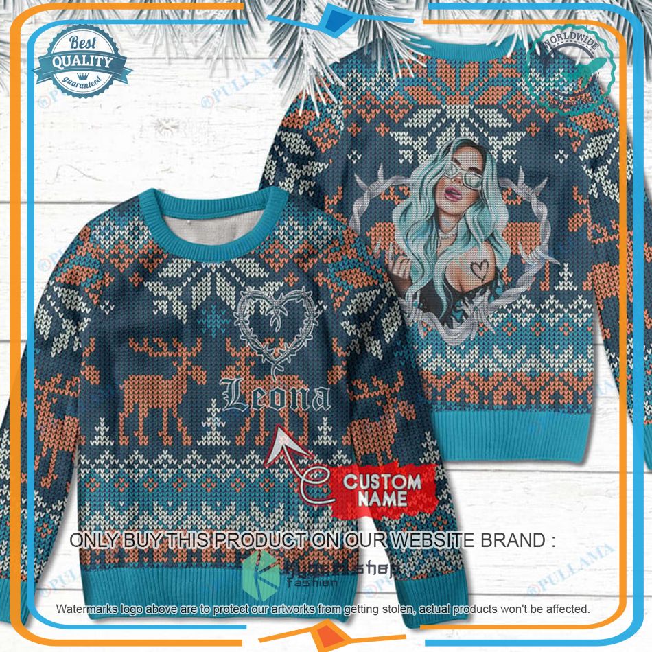 Personalized Karol G blue Ugly Christmas Sweater