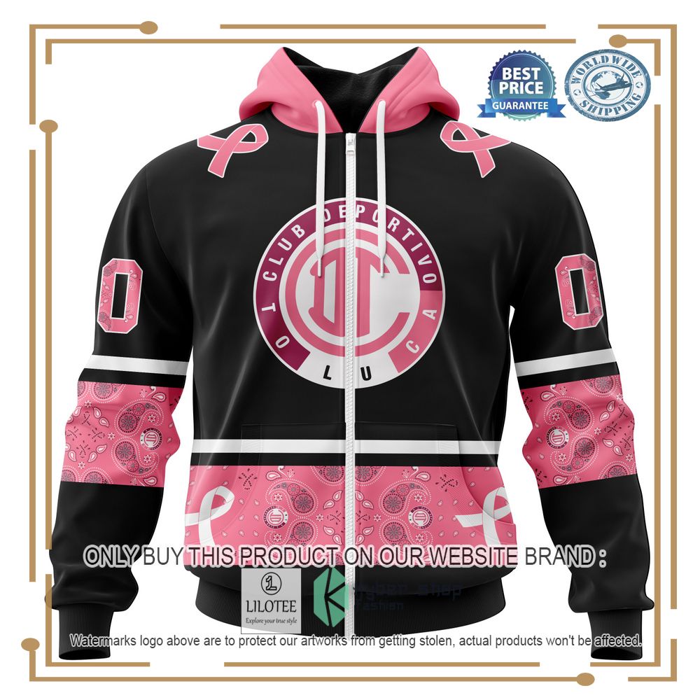 personalized liga mx deportivo toluca style with paisley in october we wear pink breast cancer hoodie shirt 2 40625