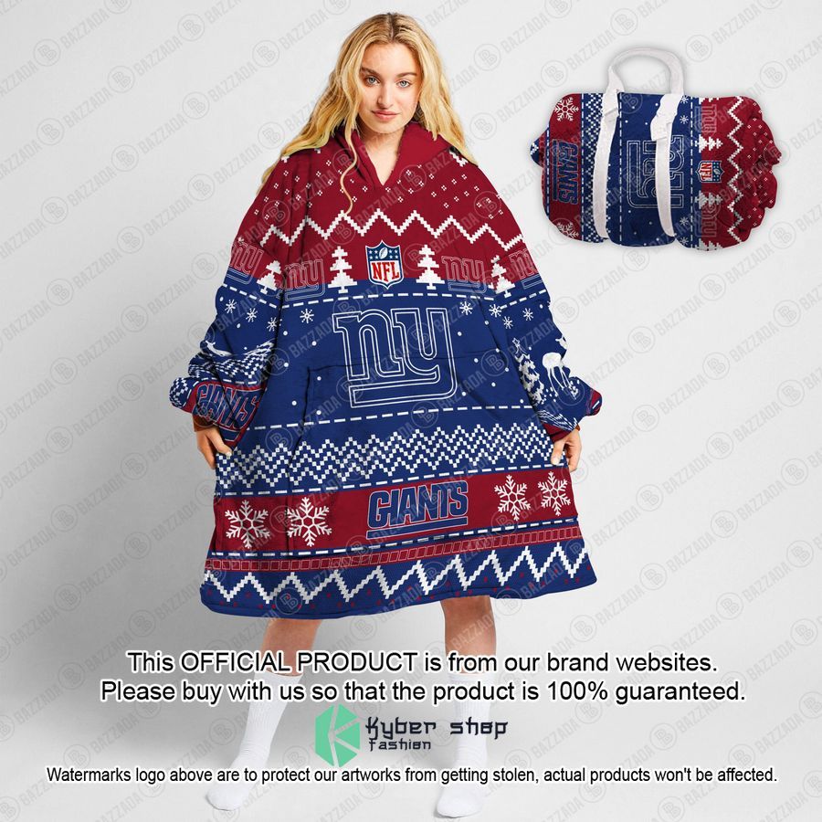 Personalized Xmas New York Giants Oodie Blanket Hoodie