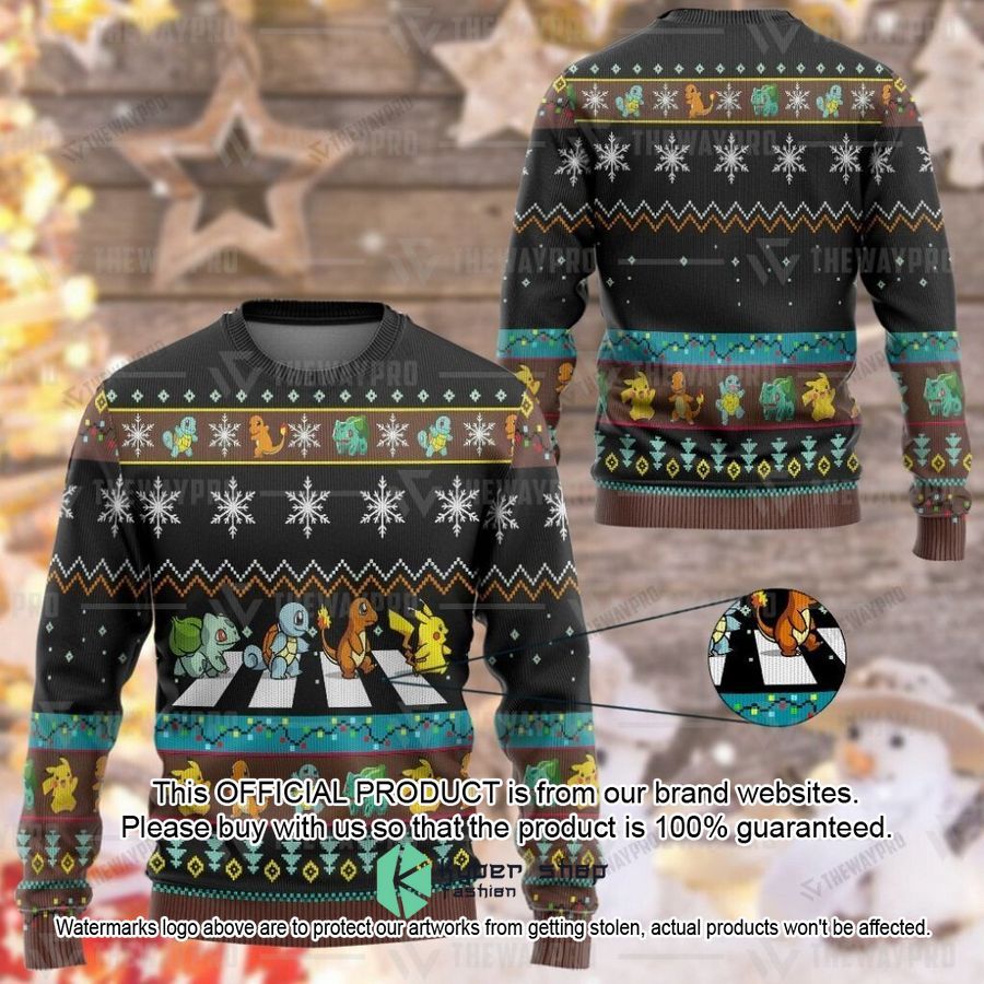 Pikachu Bulbasaur Charizard Squirtle Road Crossing Christmas Sweater 16