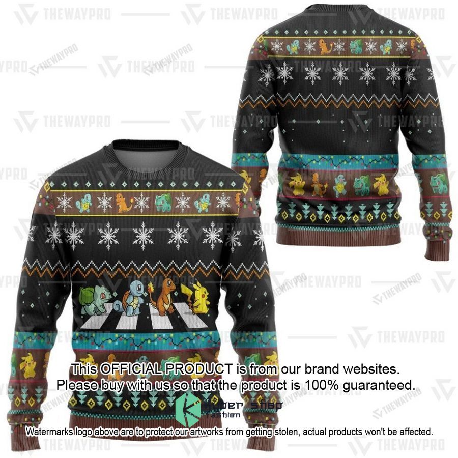 Pikachu Bulbasaur Charizard Squirtle Road Crossing Christmas Sweater 3 Pikachu Bulbasaur Charizard Squirtle Road Crossing Christmas Sweater word1