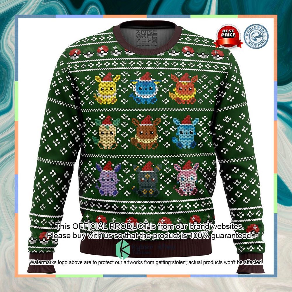 Pokemon Eevee Eeveelutions green Sweater 3 Pokemon Eevee Eeveelutions green Sweater word1
