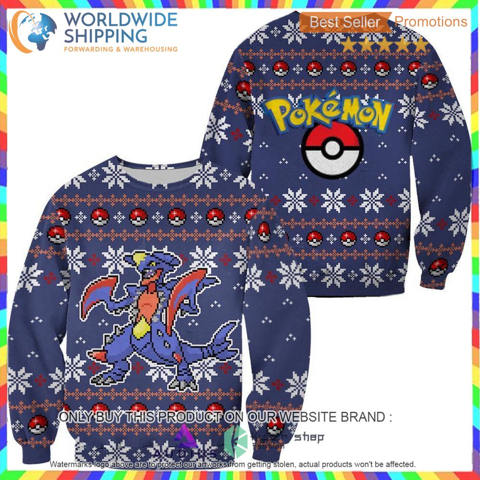 pokemon garchomp ugly christmas sweater 1 39316
