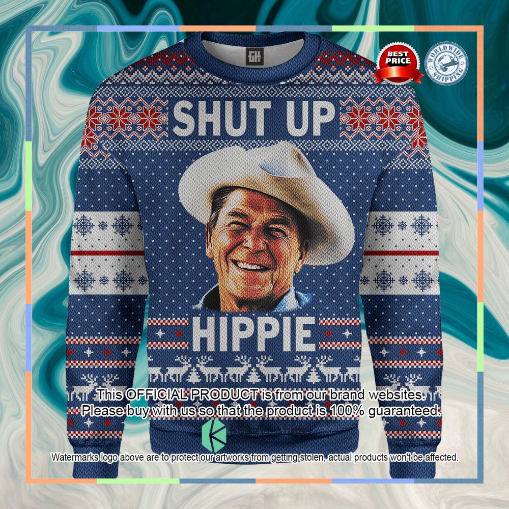 Ronald Reagan Shut Up Hippie Christmas Sweater 13