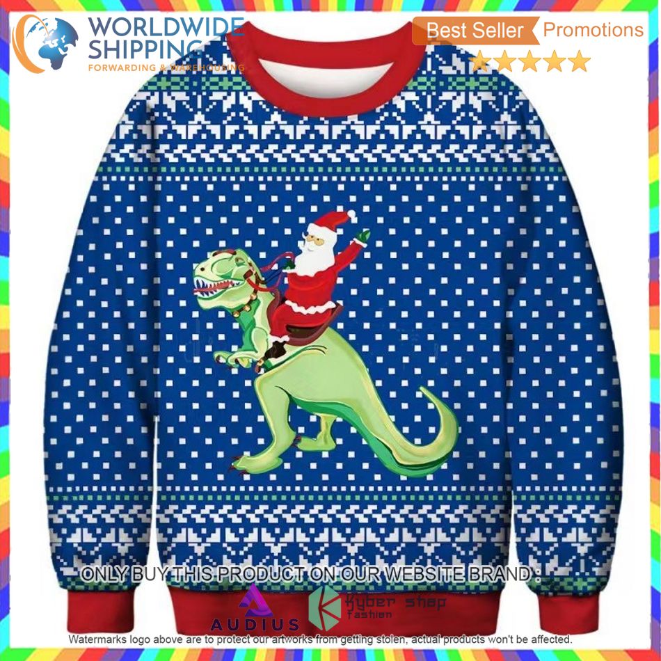 santa claus dinosaur christmas sweater 1 5101