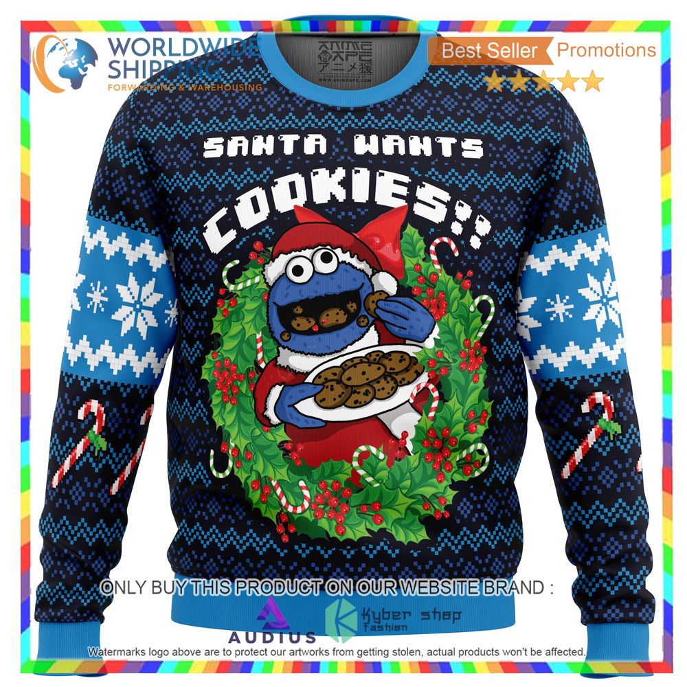 santas cookies cookie monster ugly christmas sweater 2 5629