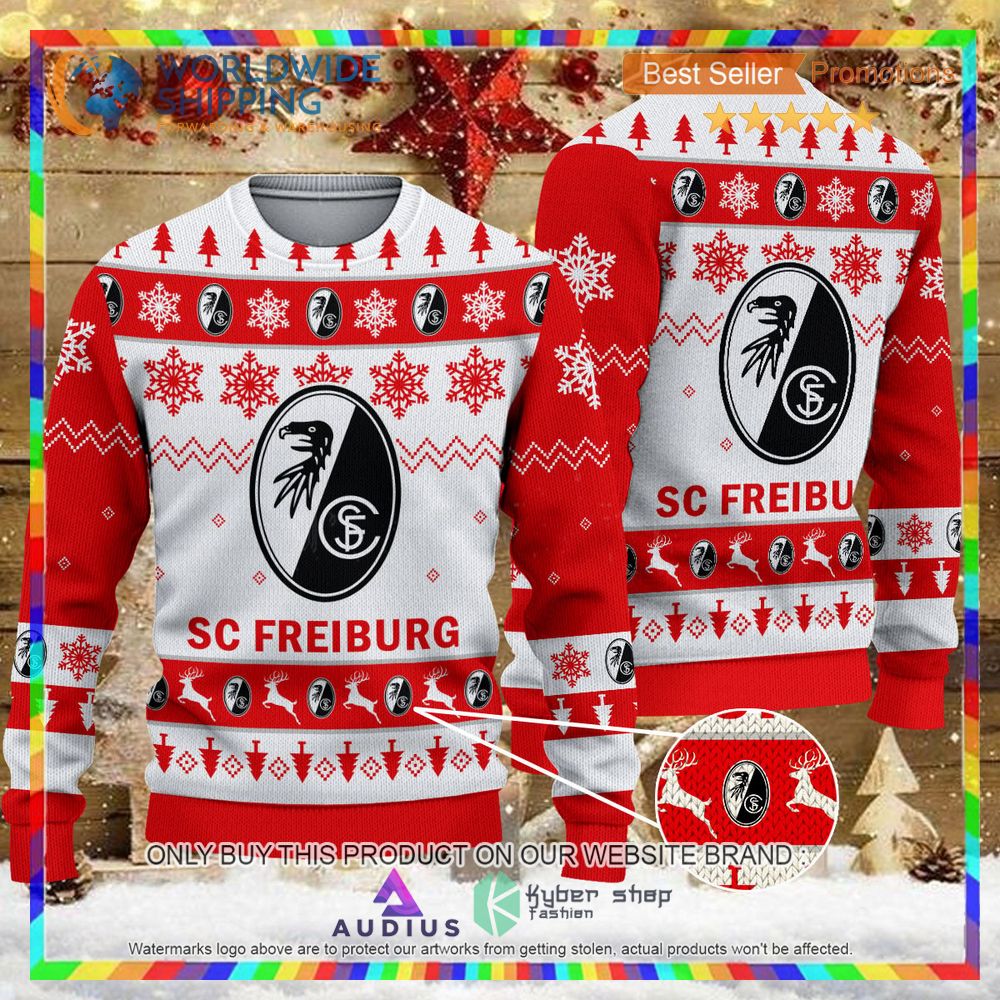 sc freiburg ii white red ugly christmas sweater 1 7247