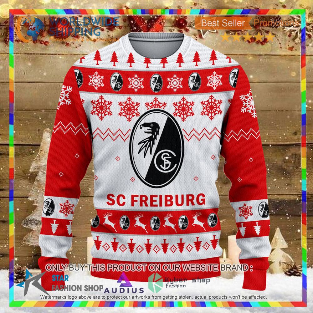 sc freiburg ii white red ugly christmas sweater 2 50330