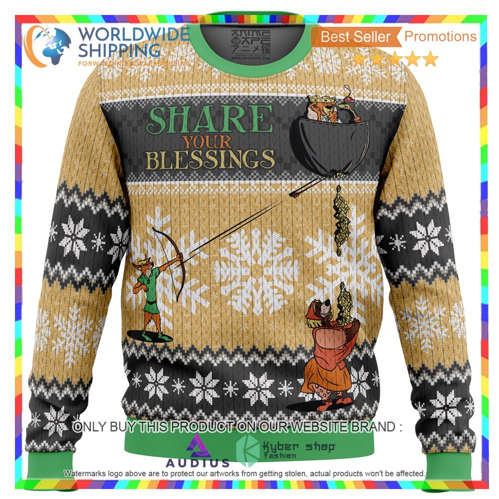 share your blessings robin hood disney ugly christmas sweater 2 35015