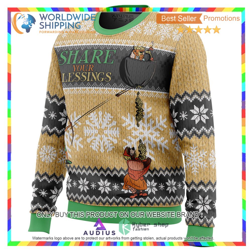 Share Your Blessings Robin Hood Disney Ugly Christmas Sweater 3 share your blessings robin hood disney ugly christmas sweater 3 17208
