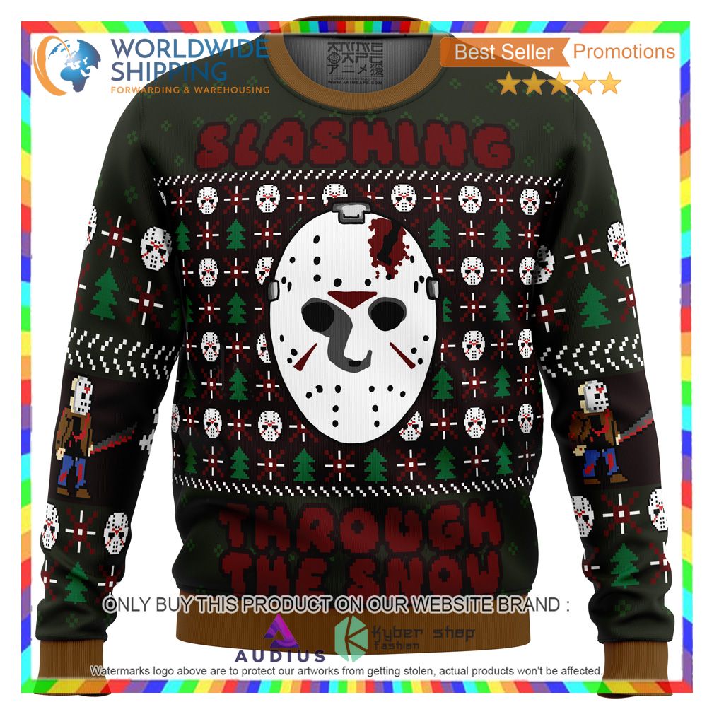 slashing through the snow jason voorhees ugly christmas sweater 2 38062