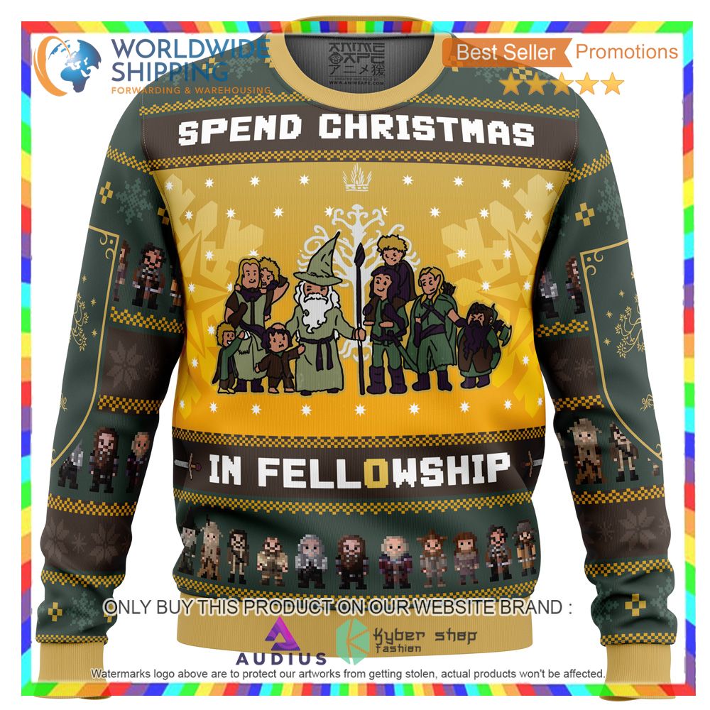 spend christmas in fellowship the lord of the rings ugly christmas sweater 2 77821