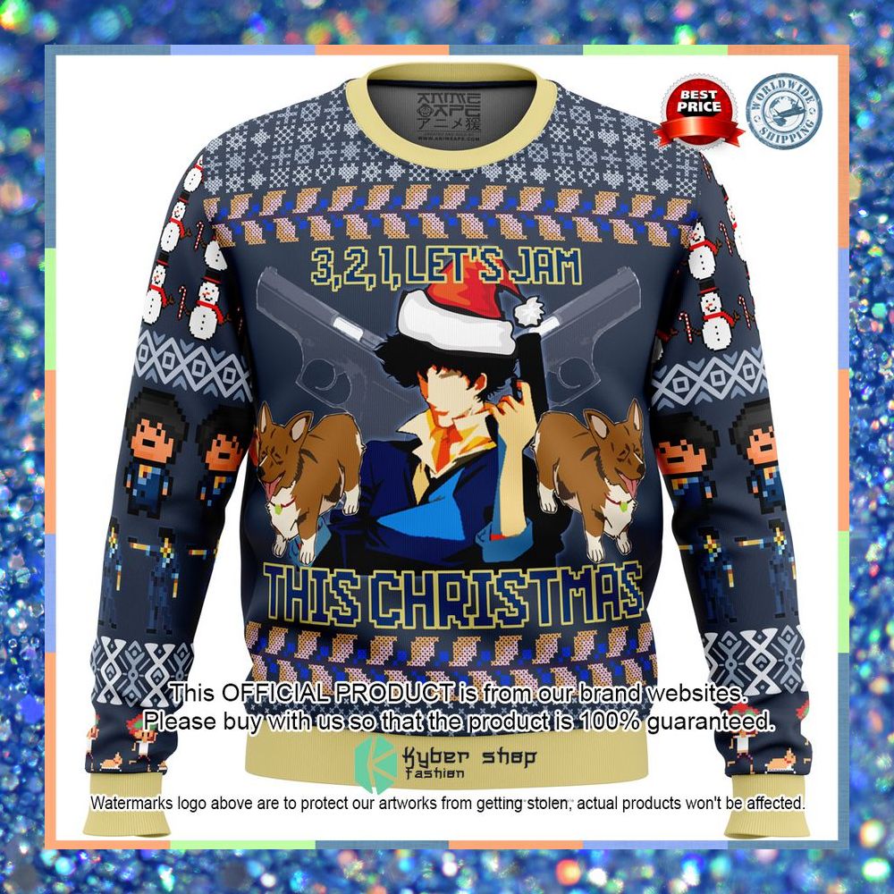 Spike Spiegel Cowboy Bebop Let's Jam Christmas Sweater 4 Spike Spiegel Cowboy Bebop Let's Jam Christmas Sweater word2