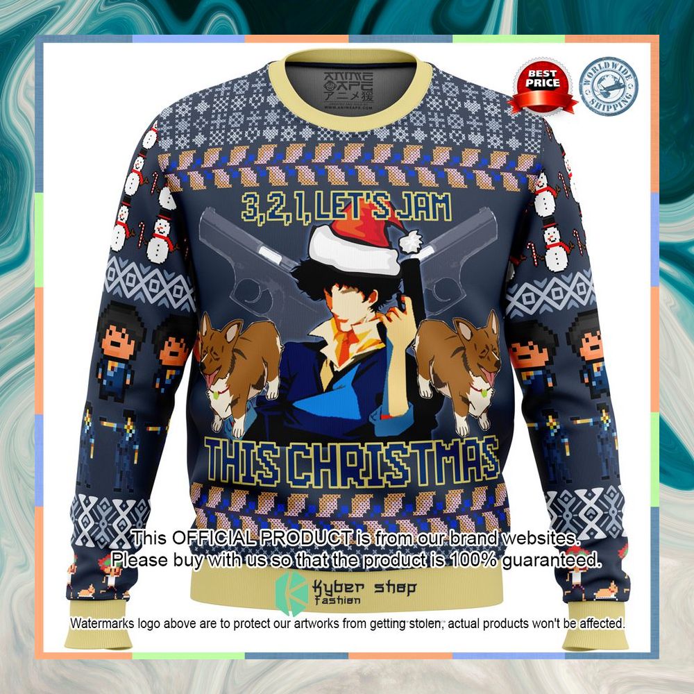 Spike Spiegel Cowboy Bebop Let's Jam Christmas Sweater 8 Spike Spiegel Cowboy Bebop Let's Jam Christmas Sweater word2