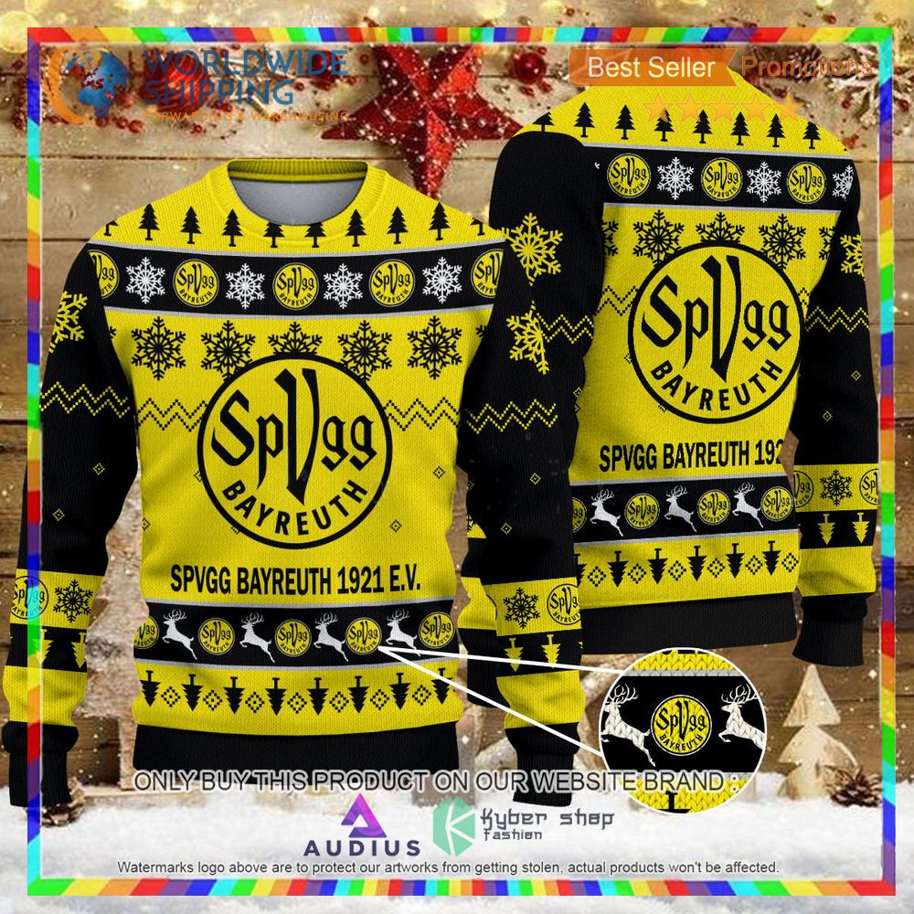 spvgg bayreuth 1921 e v yellow black ugly christmas sweater 1 62885