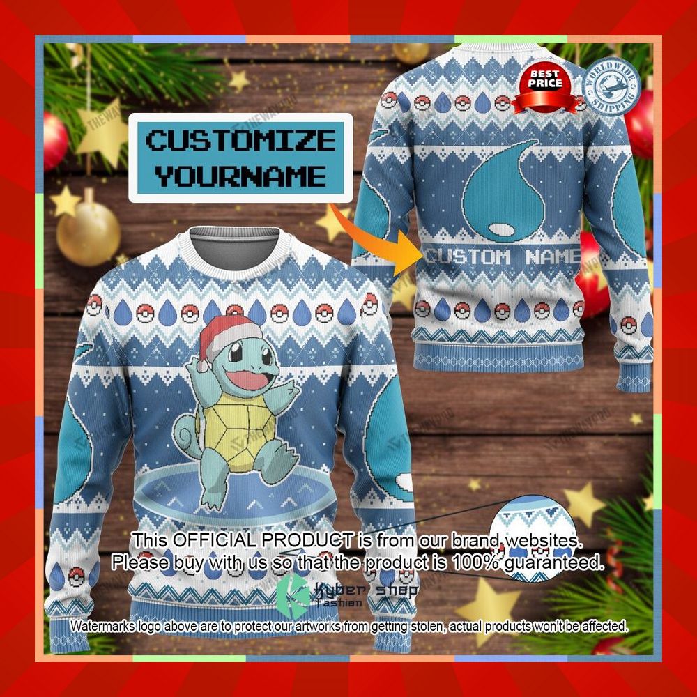 Squirtle Custom Name Christmas Sweater 3