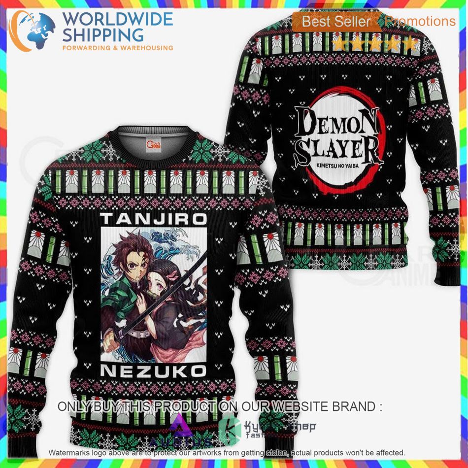 tanjiro and nezuko christmas demon slayer anime sweater hoodie 1 32047
