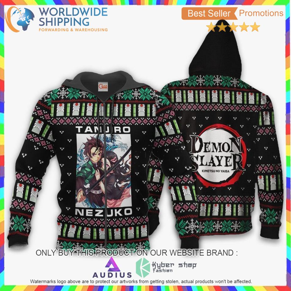 tanjiro and nezuko christmas demon slayer anime sweater hoodie 2 87402