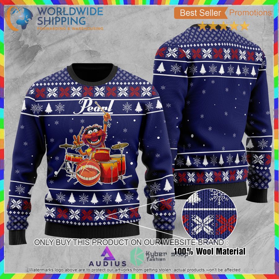 The Muppet Show Animal Pearl Drums Ugly Christmas Sweater 3 the muppet show pearl drums all over print ugly christmas sweater 3 33445